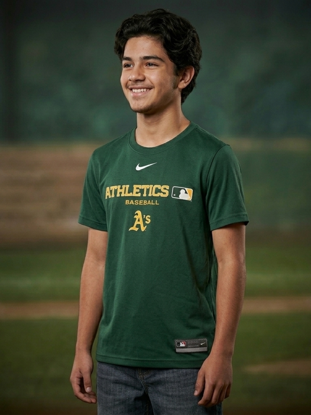 Nike Oakland Athletics A’s Green Baseball T-Shirt Childrens Size Large - Picture 3 of 4